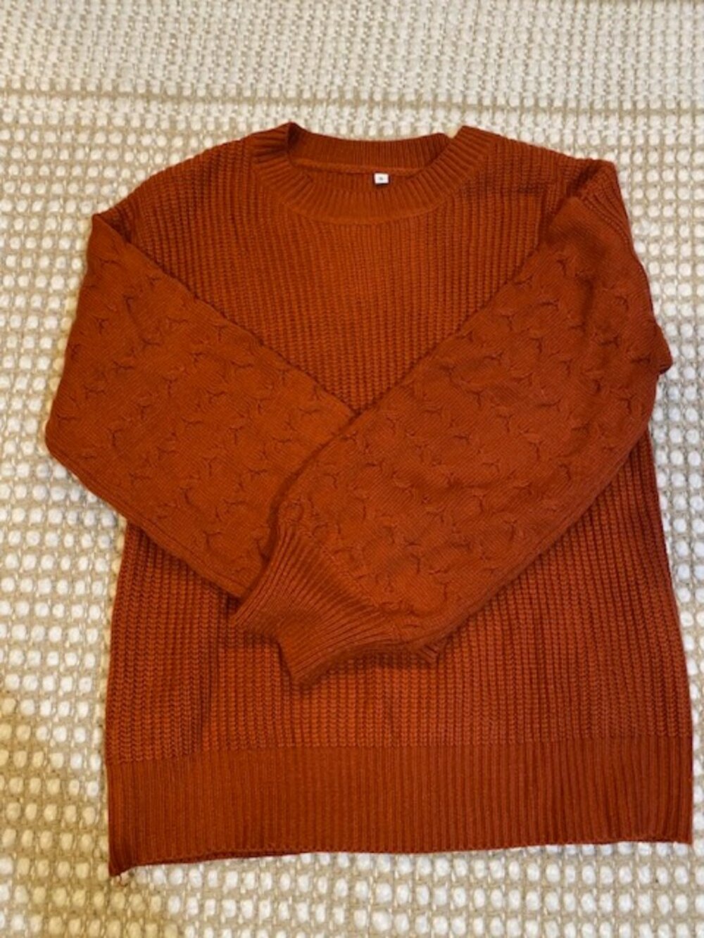 OFEEFAN Rust Orange Honeycomb Sleeve Sweater - Size S